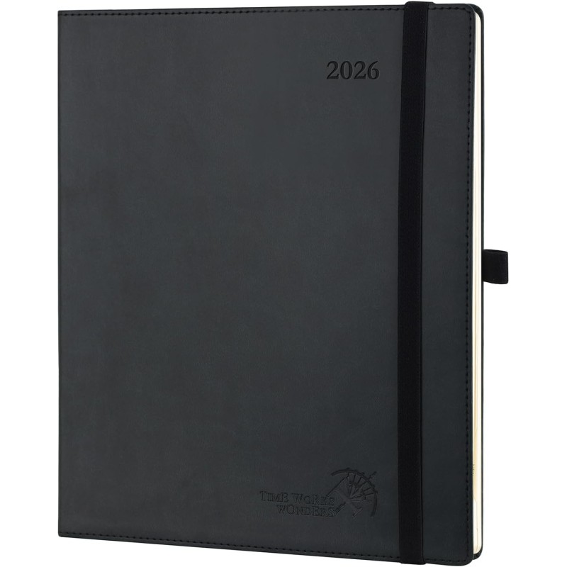 POPRUN Agenda Scolaire 2026 Semainier 26,5 x 21,5 cm - Couverture Souple en PU Cuir, Vertical Planner, D'Jan 2026 à Déc 2026-12 