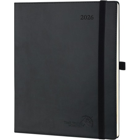 POPRUN Agenda Scolaire 2026 Semainier 26,5 x 21,5 cm - Couverture Souple en PU Cuir, Vertical Planner, D'Jan 2026 à Déc 2026-12 