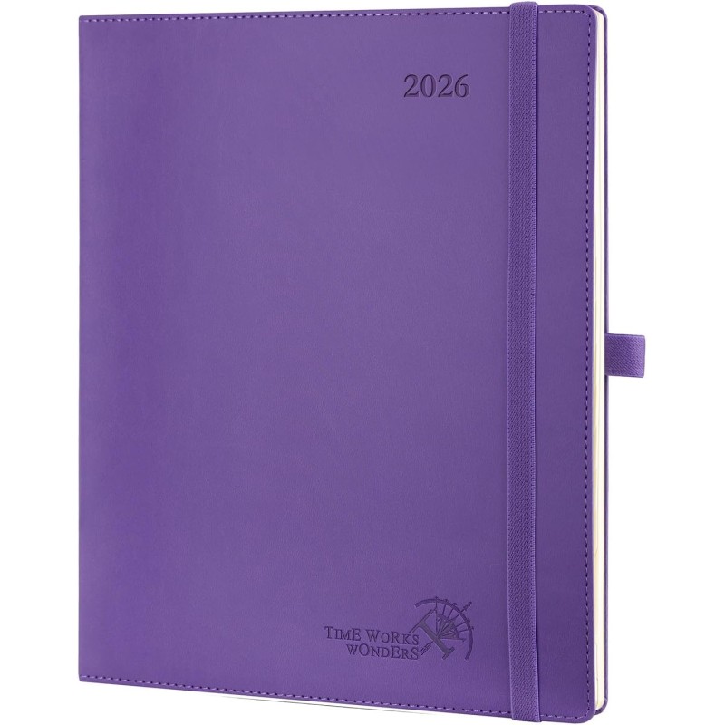 POPRUN Agenda Scolaire 2026 Semainier 26,5 x 21,5 cm - Couverture Souple en PU Cuir, Vertical Planner, D'Jan 2026 à Déc 2026-12 