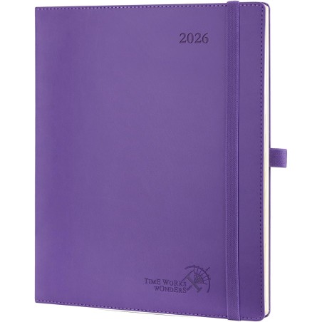 POPRUN Agenda Scolaire 2026 Semainier 26,5 x 21,5 cm - Couverture Souple en PU Cuir, Vertical Planner, D'Jan 2026 à Déc 2026-12 