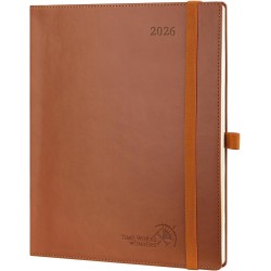 POPRUN Agenda 2026 Semainier 26,5 x 21,5 cm - Couverture Souple en PU Cuir, Vertical Planner, D'Jan 2026 à Déc 2026-12 Mois, Ave