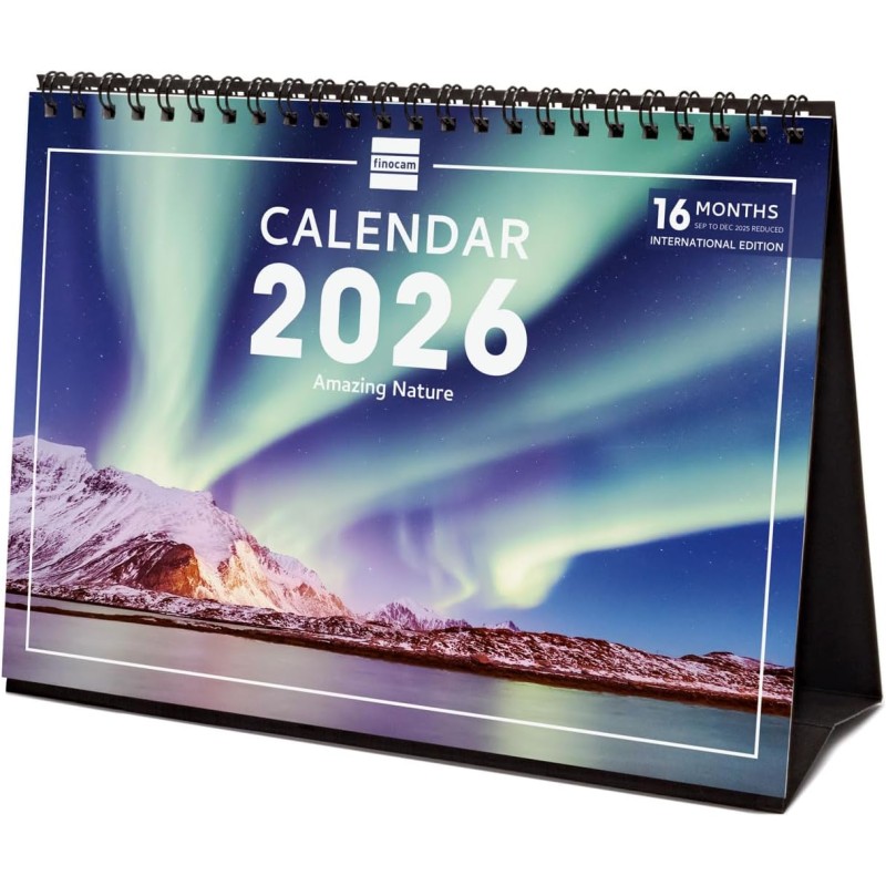 Finocam – Calendrier de bureau 2026 1 Mois par page Janvier – Décembre 2026 + Sept.-Déc. 2025 (4 mois) réduits | Calendrier 2026