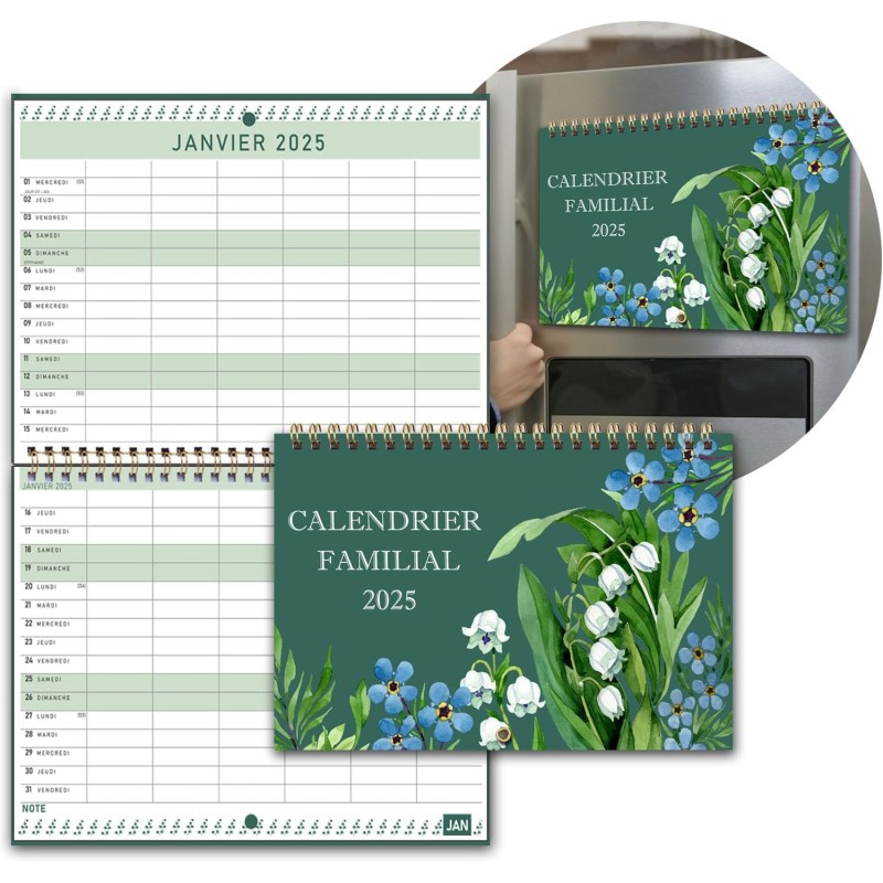 Calendrier Familial Mural/Frigo 2025 2026(18 Mois) 32 x 22cm, Calendrier Magnétique Frigo Jan.2025 - Jui.2026, Organisateur Plan