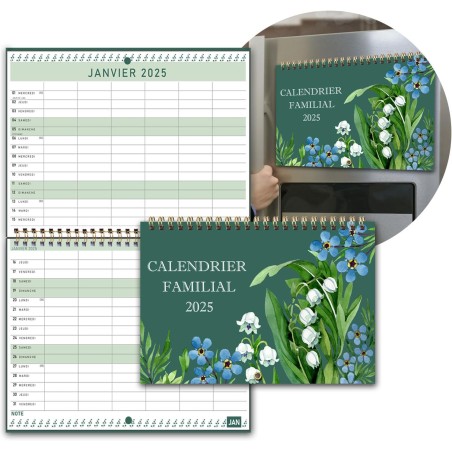 Calendrier Familial Mural/Frigo 2025 2026(18 Mois) 32 x 22cm, Calendrier Magnétique Frigo Jan.2025 - Jui.2026, Organisateur Plan