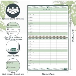 Calendrier Familial Mural/Frigo 2025 2026(18 Mois) 32 x 22cm, Calendrier Magnétique Frigo Jan.2025 - Jui.2026, Organisateur Plan