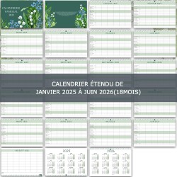 Calendrier Familial Mural/Frigo 2025 2026(18 Mois) 32 x 22cm, Calendrier Magnétique Frigo Jan.2025 - Jui.2026, Organisateur Plan
