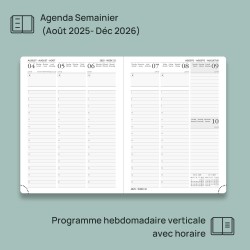 POPRUN Agenda 2025 2026 Semainier Vertical 22 x 16,5cm D'Août 2025 à Déc 2026-17 Mois Planner Scolaire - Couverture Souple en PU