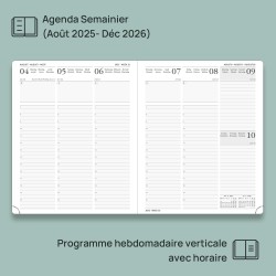 POPRUN Agenda 2025 2026 Semainier Vertical 26,5 x 21,5cm D'Août 2025 à Déc 2026-17 Mois Planner Scolaire, Couverture Souple en P