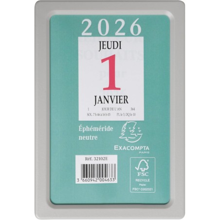 Exacompta - 32102E - Bloc éphéméride neutre sans support - 6,5 x 9,7 cm - 2026