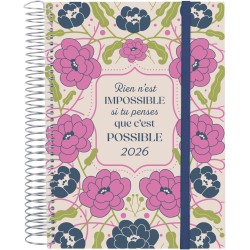 Finocam – Agenda Spirale 2026 1 Jour par page | Janvier – Décembre (12 mois) | Agenda annuel 2026 avec élastique | Couverture po
