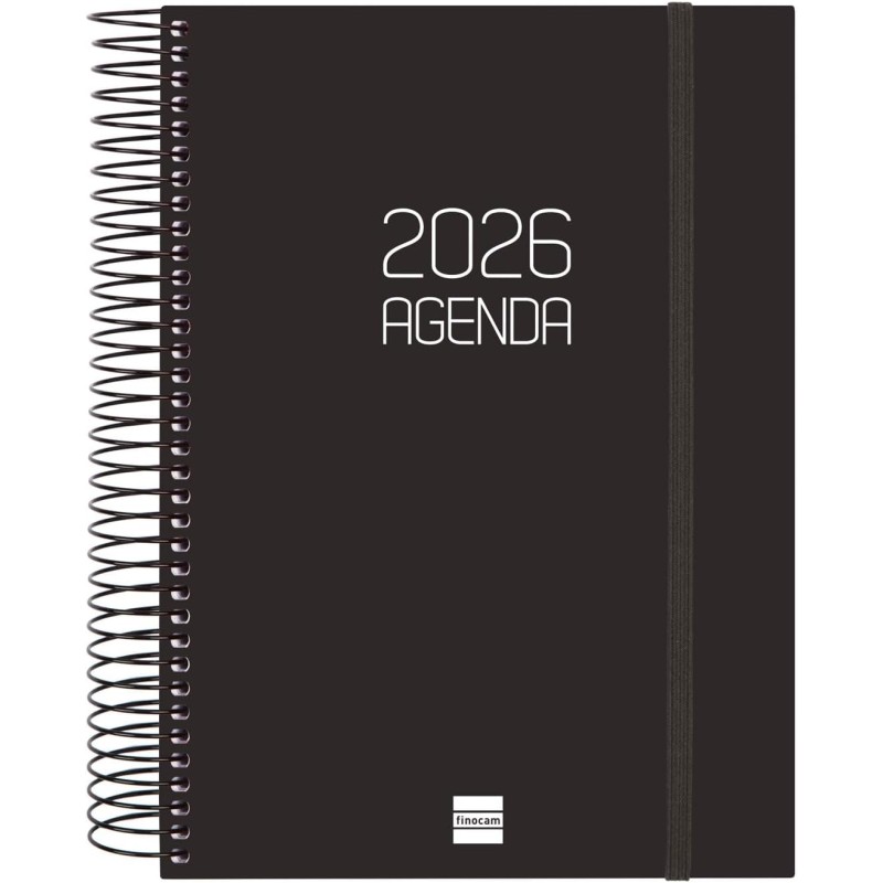Finocam – Agenda Spirale 2026 1 Jour par page | Janvier – Décembre (12 mois) | Agenda annuel 2026 avec élastique | Couverture po