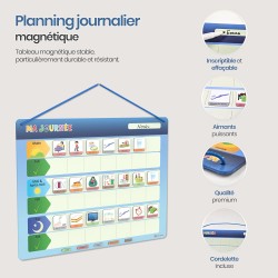 Planning journalier pour Enfants - Tableau magnétique Montessori Enfants avec 147 aimants et cordelette - Entièrement inscriptib