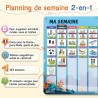 2-en-1 Tableau Enfant - Semainier & Routine Enfant avec 194 Aimants – Tableau Magnétique à Dos Aimanté - Planning Journalier - O