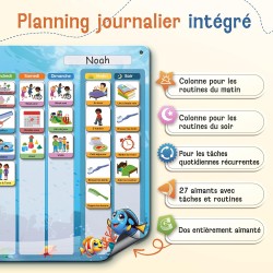 2-en-1 Tableau Enfant - Semainier & Routine Enfant avec 194 Aimants – Tableau Magnétique à Dos Aimanté - Planning Journalier - O