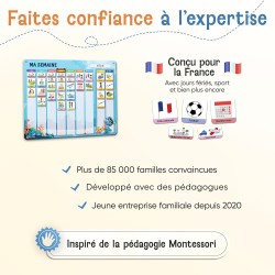 2-en-1 Tableau Enfant - Semainier & Routine Enfant avec 194 Aimants – Tableau Magnétique à Dos Aimanté - Planning Journalier - O