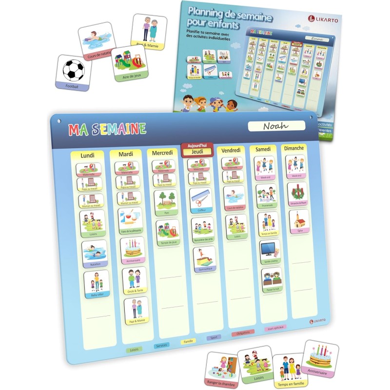 Planning de Semaine pour Enfants - Tableau magnétique Montessori Enfants avec 194 aimants et cordelette - Entièrement inscriptib