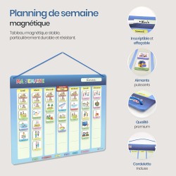 Planning de Semaine pour Enfants - Tableau magnétique Montessori Enfants avec 194 aimants et cordelette - Entièrement inscriptib