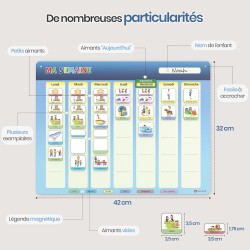 Planning de Semaine pour Enfants - Tableau magnétique Montessori Enfants avec 194 aimants et cordelette - Entièrement inscriptib