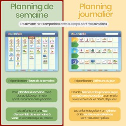Planning de Semaine pour Enfants - Tableau magnétique Montessori Enfants avec 194 aimants et cordelette - Entièrement inscriptib