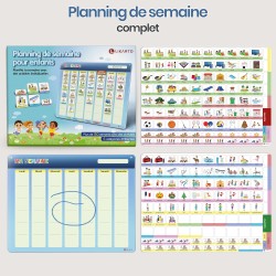 Planning de Semaine pour Enfants - Tableau magnétique Montessori Enfants avec 194 aimants et cordelette - Entièrement inscriptib