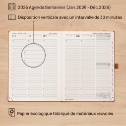 POPRUN Agenda 2026 Semainier Vertical 22 x 16,5 cm - Couverture rigide Écologique biodégradable, D'Jan 2026 à Déc 2026, Avec sig