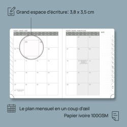 POPRUN Agenda 2026 Semainier 22 x 16,5 cm - Couverture Rigide, Vertical Weekly Planner, D'Jan 2026 à Déc 2026-12 Mois, Avec sign