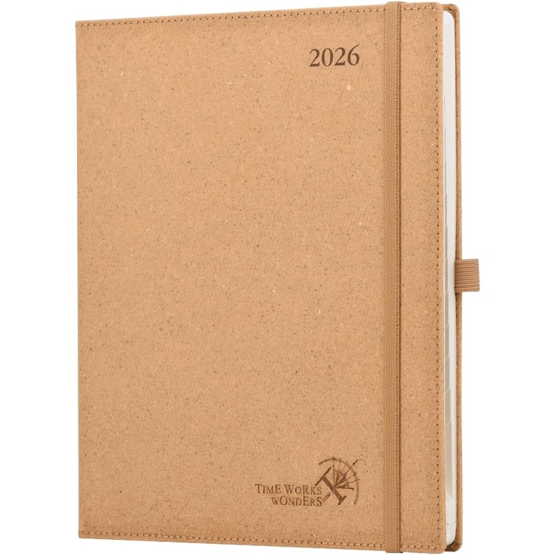 POPRUN Agenda 2026 Semainier Vertical 26,5 x 21,5 cm - Couverture rigide Écologique biodégradable, D'Jan 2026 à Déc 2026, Avec s