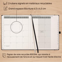 POPRUN Agenda 2026 Semainier Vertical 26,5 x 21,5 cm - Couverture rigide Écologique biodégradable, D'Jan 2026 à Déc 2026, Avec s