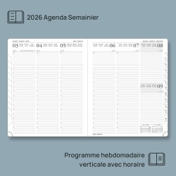 POPRUN Agenda 2026 Semainier 26,5 x 21,5 cm - Couverture Rigide, Vertical Weekly Planner, D'Jan 2026 à Déc 2026-12 Mois, Avec si