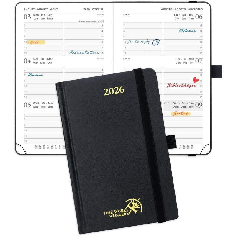 POPRUN Agenda de Poche 2026 A6 Semainier 16 x 10,5 cm - Couverture Rigide, Petit Agenda, D'Jan 2026 à Déc 2026-12 Mois, Avec sig