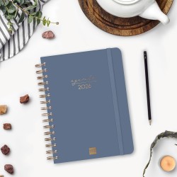 Finocam – Agenda Spirale 2026 1 Jour par page | Janvier – Décembre (12 mois) | Agenda annuel 2026 avec élastique | Double spiral