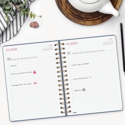 Finocam – Agenda Spirale 2026 1 Jour par page | Janvier – Décembre (12 mois) | Agenda annuel 2026 avec élastique | Double spiral