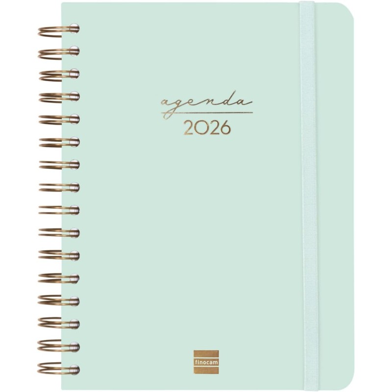 Finocam – Agenda Spirale 2026 1 Jour par page | Janvier – Décembre (12 mois) | Agenda annuel 2026 avec élastique | Double spiral