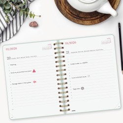 Finocam – Agenda Spirale 2026 1 Jour par page | Janvier – Décembre (12 mois) | Agenda annuel 2026 avec élastique | Double spiral