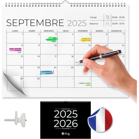 Finoly Calendrier Mural Juillet 25 Décembre 26 (18 Mois) | Calendrier 2025 2026 Mural | Calendrier Familial 2025 | Calendrier Mu