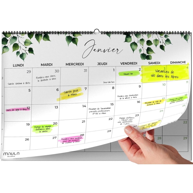 Calendrier Mural 2026 A4 – Planificateur Annuel Mensuel Juillet 2025 à Décembre 2026 – Parfait pour Maison Bureau École et Famil