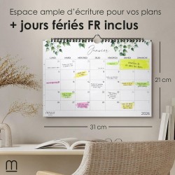 Calendrier Mural 2026 A4 – Planificateur Annuel Mensuel Juillet 2025 à Décembre 2026 – Parfait pour Maison Bureau École et Famil