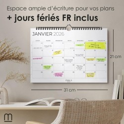 Calendrier Mural 2026 A4 – Planificateur Annuel Mensuel Juillet 2025 à Décembre 2026 – Parfait pour Maison Bureau École et Famil