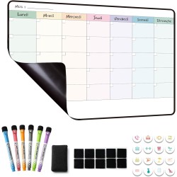 Calendrier Tableau Organisateur Magnetique Frigo, Planning Semaine/Mensuel Frigo Magnétique,Planificateur Hebdomadaire, 42×28cm 