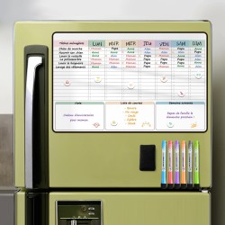 Planning Semaine, Calendrier Frigo magnetique,Planificateur Hebdomadaire,Tableau Organisateur Familial effacable 42×28cm en Fran