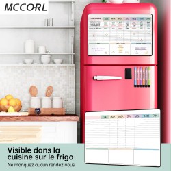 Planning Semaine, Calendrier Frigo magnetique,Planificateur Hebdomadaire,Tableau Organisateur Familial effacable 42×28cm en Fran