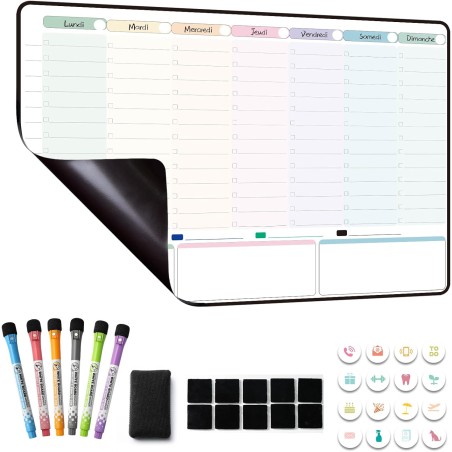 Planning Semaine, Calendrier magnetique Frigo, Emploi du Temps, Planificateur Hebdomadaire, Tableau Organisateur Familial idéal 