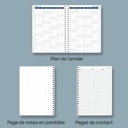 POPRUN Agenda 2026 Semainier A4 Grand Format 29,7 x 21 cm en Français - Couverture Souple en PU Cuir Spirale, Intervalles de 15 