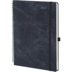 POPRUN Agenda Scolaire 2026 Semainier A4 Grand Format 29,7 x 21 cm en Français - Couverture Souple en PU Cuir Spirale, Intervall