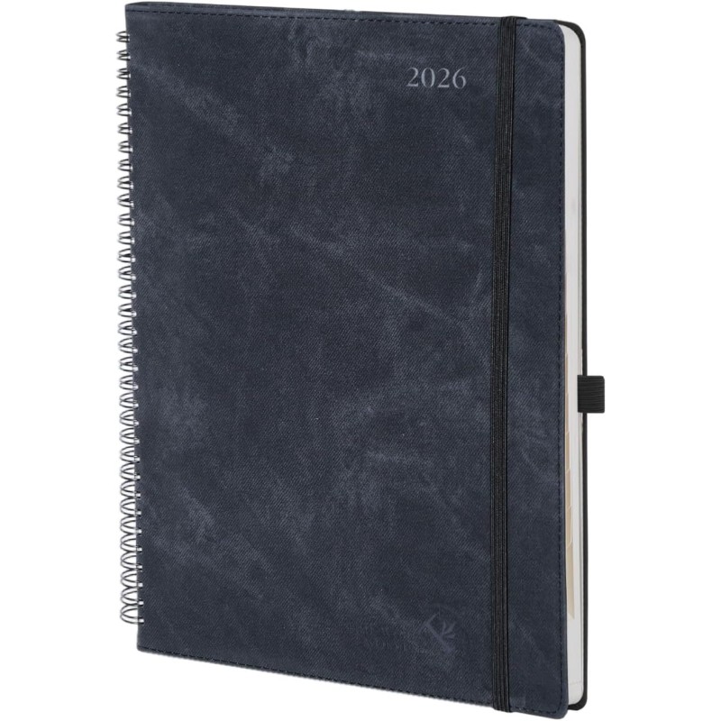 POPRUN Agenda Scolaire 2026 Semainier A4 Grand Format 29,7 x 21 cm en Français - Couverture Souple en PU Cuir Spirale, Intervall