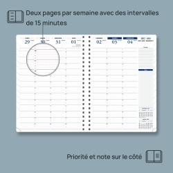 POPRUN Agenda Scolaire 2026 Semainier A4 Grand Format 29,7 x 21 cm en Français - Couverture Souple en PU Cuir Spirale, Intervall