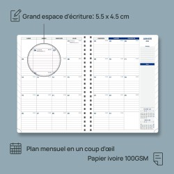 POPRUN Agenda 2026 Semainier A4 Grand Format 29,7 x 21 cm en Français - Couverture Souple en PU Cuir Spirale, Intervalles de 15 