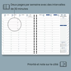 POPRUN Agenda 2026 Semainier A5 21,4 x 17,6 cm Version Française - Intervalles de 30 minutes, D'Jan 2026 à Déc 2026 12 Mois, Cou