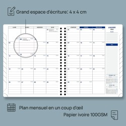 POPRUN Agenda 2026 Semainier A5 21,4 x 17,6 cm Version Française - Intervalles de 30 minutes, D'Jan 2026 à Déc 2026 12 Mois, Cou