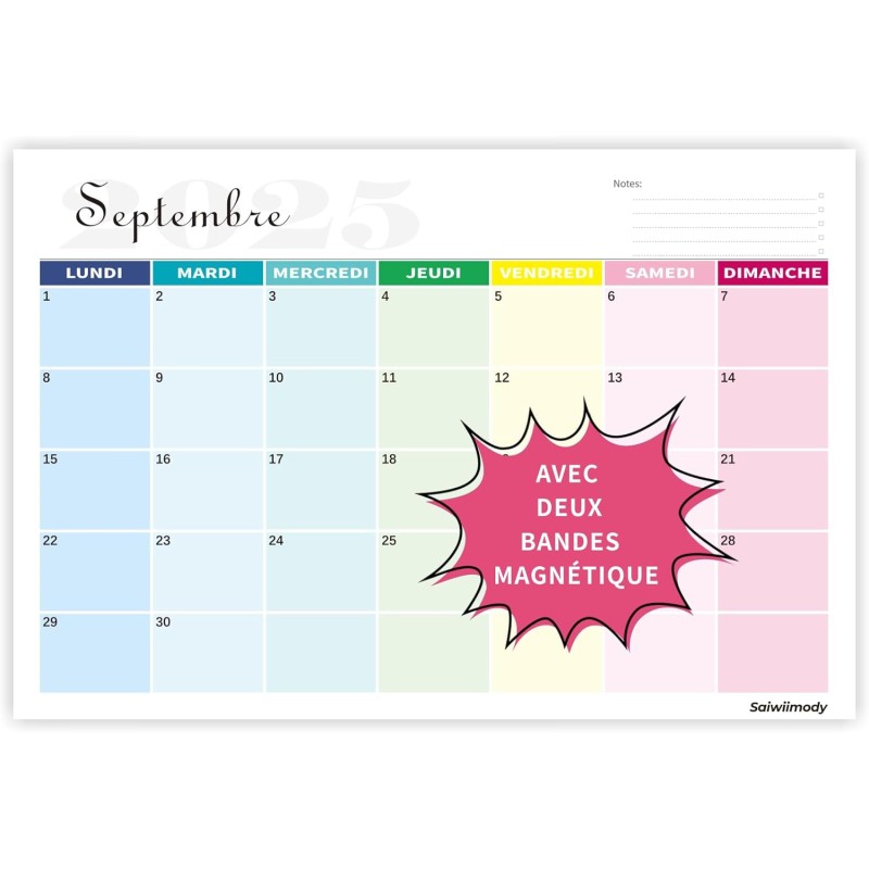 Calendrier 2026 Mural Magnetique Frigo 31 x 21cm Familial Calendrier 2025 2026 Septembre 2025 à Décembre 2026 Planificateur Mens